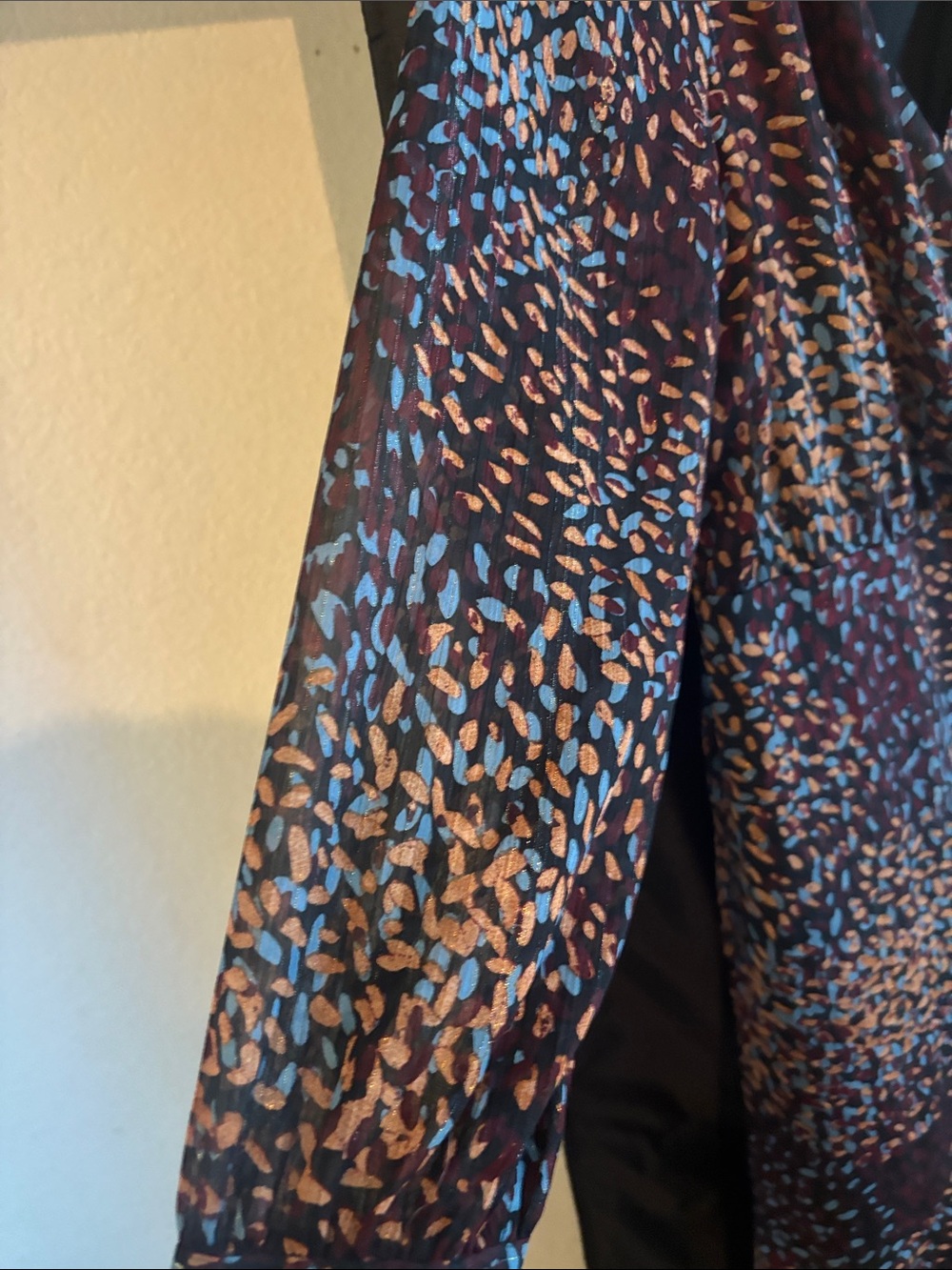 Express Navy Multi-Spot Ruffle Wrap Dress - Picture 4 of 6